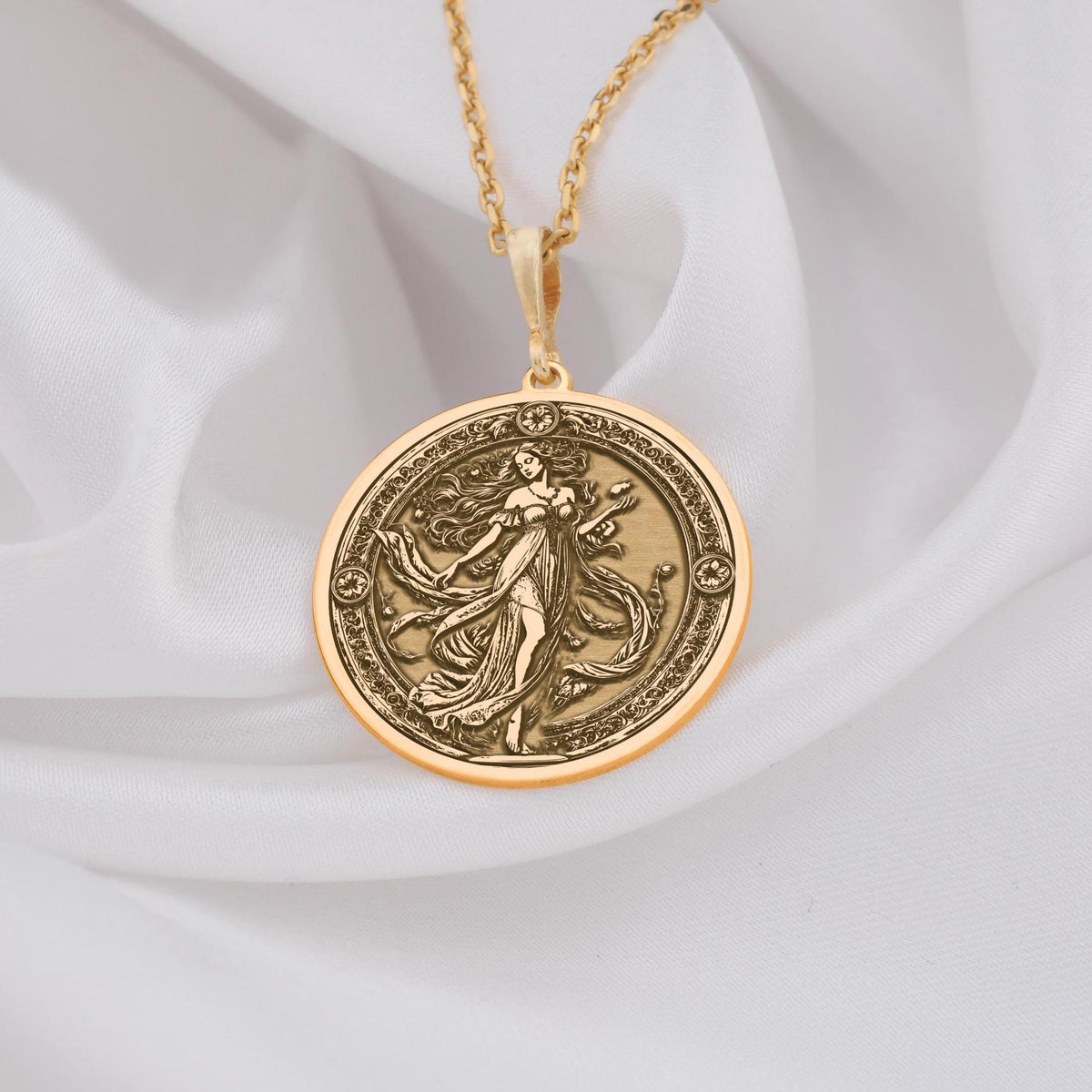 Persephone Pendant Necklace medallion, goddess-inspired amulet, and underworld queen talisman. This handcrafted piece celebrates Persephone’s duality as goddess of spring and ruler of the underworld, featuring a symbolic pomegranate charm. A must-have for Greek mythology fans, celestial jewelry collectors, and lovers of divine feminine energy.