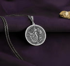Persephone pendant, mythology-inspired goddess amulet, and celestial talisman. Representing Persephone’s journey between light and shadow, this piece features a pomegranate charm symbolizing transformation, fate, and divine power. A perfect Greek goddess necklace for witchy aesthetics, spiritual jewelry lovers, and celestial fashion enthusiasts.