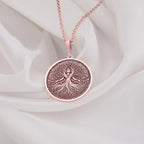 Unique Rose Gold Plated Tree of Life pendant, featuring an artistic feminine tree medallion with grounding roots. A stunning rose gold nature charm, blending beauty and spiritual symbolism.