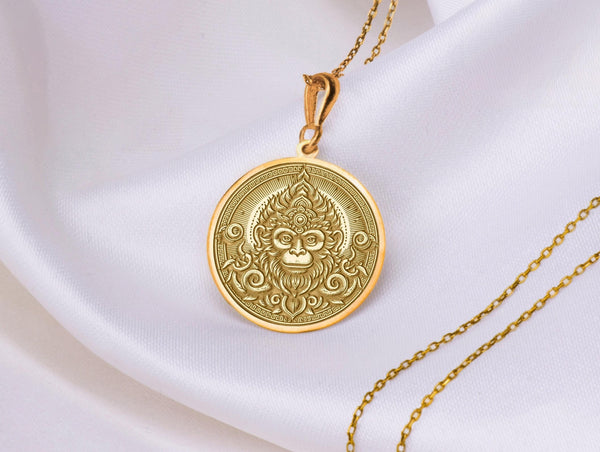 Sun wukong medallion, Sun wukong Pendant, Vanara Pendant , Vanara necklace, Monkey amulet, Sun wukong amulet , Hanuman disc pendant, Hanuman coin , Hanuman silver pendant, Hanuman silver chain, Solid Gold Monkey pendant, Monkey jewelry, Hindu jewelry