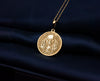 Memento Mori & Carpe Diem necklace, exquisitely crafted in radiant 14K Gold Plated, This detailed medallion features a central skull atop an hourglass, flanked by candles – a powerful reminder to live fully. A timeless piece of philosophical jewelry, perfect as a meaningful gift or personal talisman. Personalize it to make it uniquely yours. Carry this intricate symbol of stoic wisdom and seize the day.