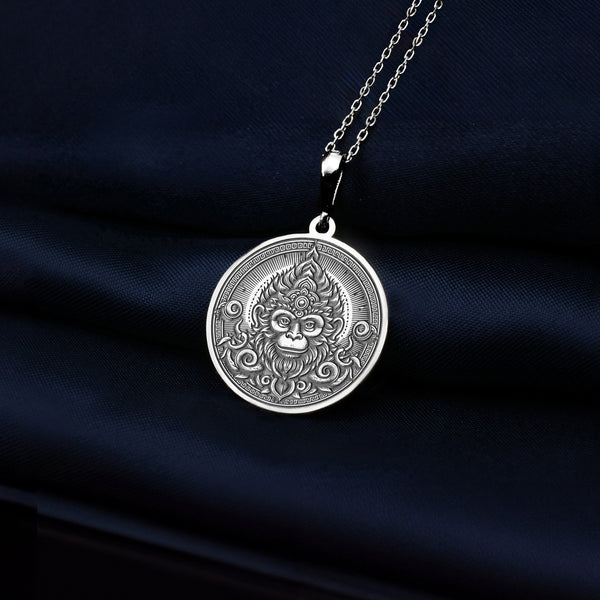 Monkey King Sun Wukong Necklace, 14K Solid Gold Sun Wukong Pendant, Personalizable Monkey Necklace, Silver Hanuman Charm Pendant Gift