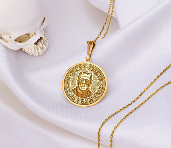 Frankenstein Pendant Necklace, Spooky Halloween Horror Jewelry • Authentic Gothic Collectible Gift for Fans, Cosplay & Unique Ghoul Style