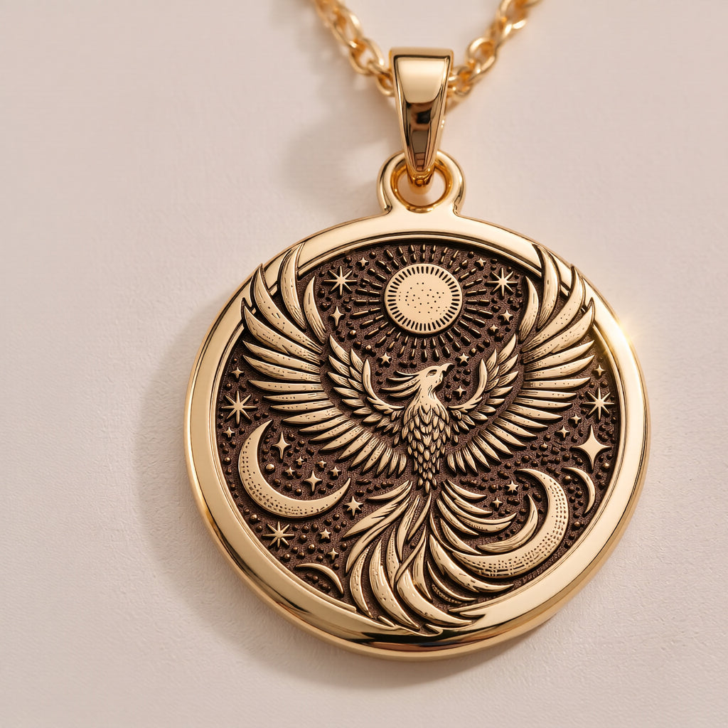 Firebird Mythical Phoenix Pendant - 14K Solid Gold