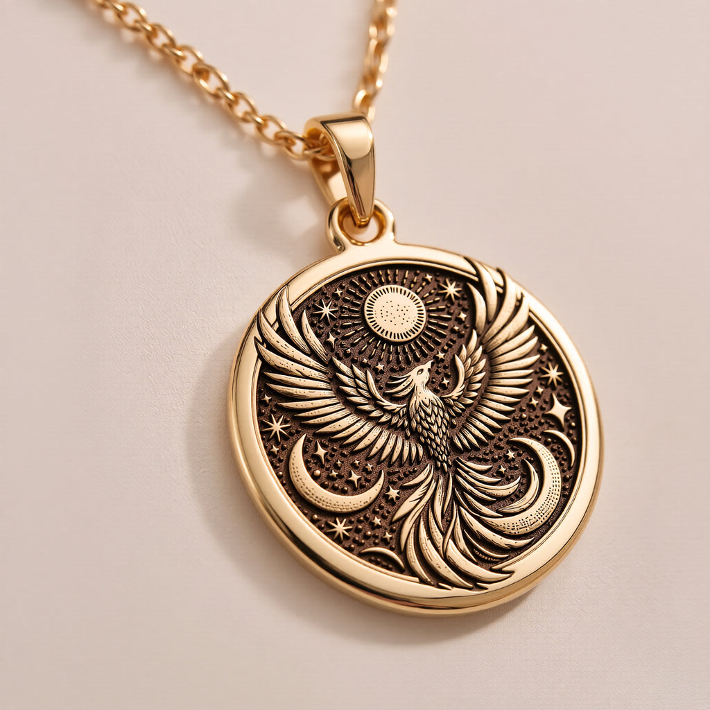Firebird Mythical Phoenix Pendant - 14K Solid Gold