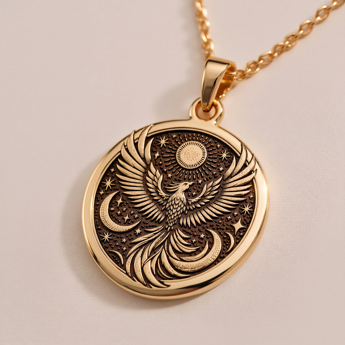 Firebird Mythical Phoenix Pendant - 14K Solid Gold