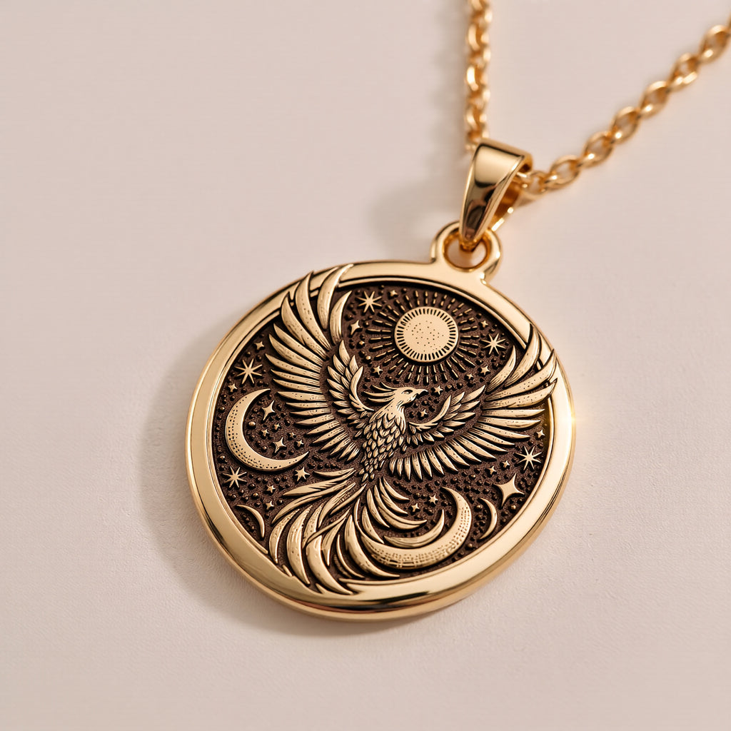 Firebird Mythical Phoenix Pendant - 14K Solid Gold