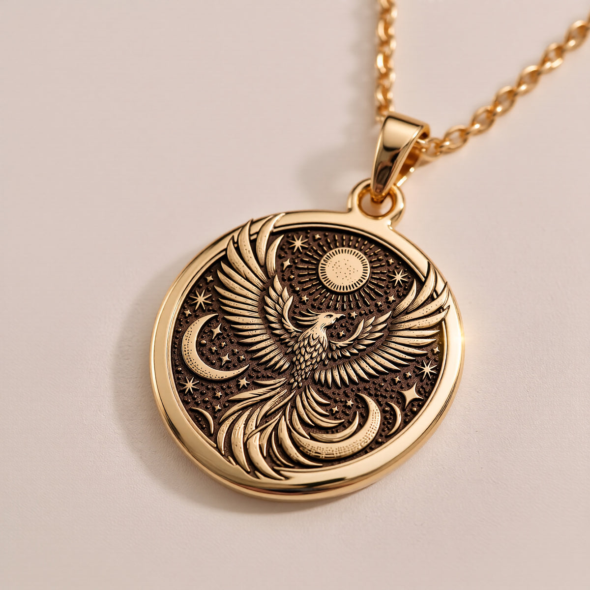 Firebird Mythical Phoenix Pendant - 14K Solid Gold