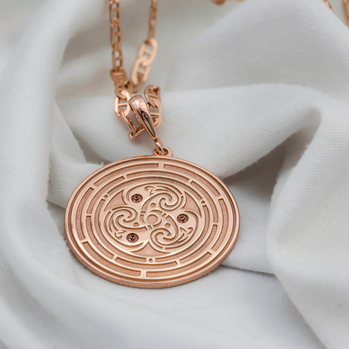 Flower of Life Pendant Necklace - Sacred Geometry Amulet in a polished rose gold finish.
