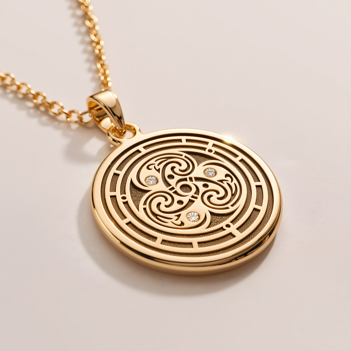 Flower of Life Sacred Geometry Pendant - 14K Solid Gold, Left Angle View