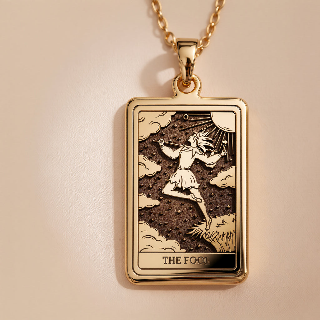 The Fool Tarot Pendant: 14K Gold with tarot card rider waite major arcana occult - View 3