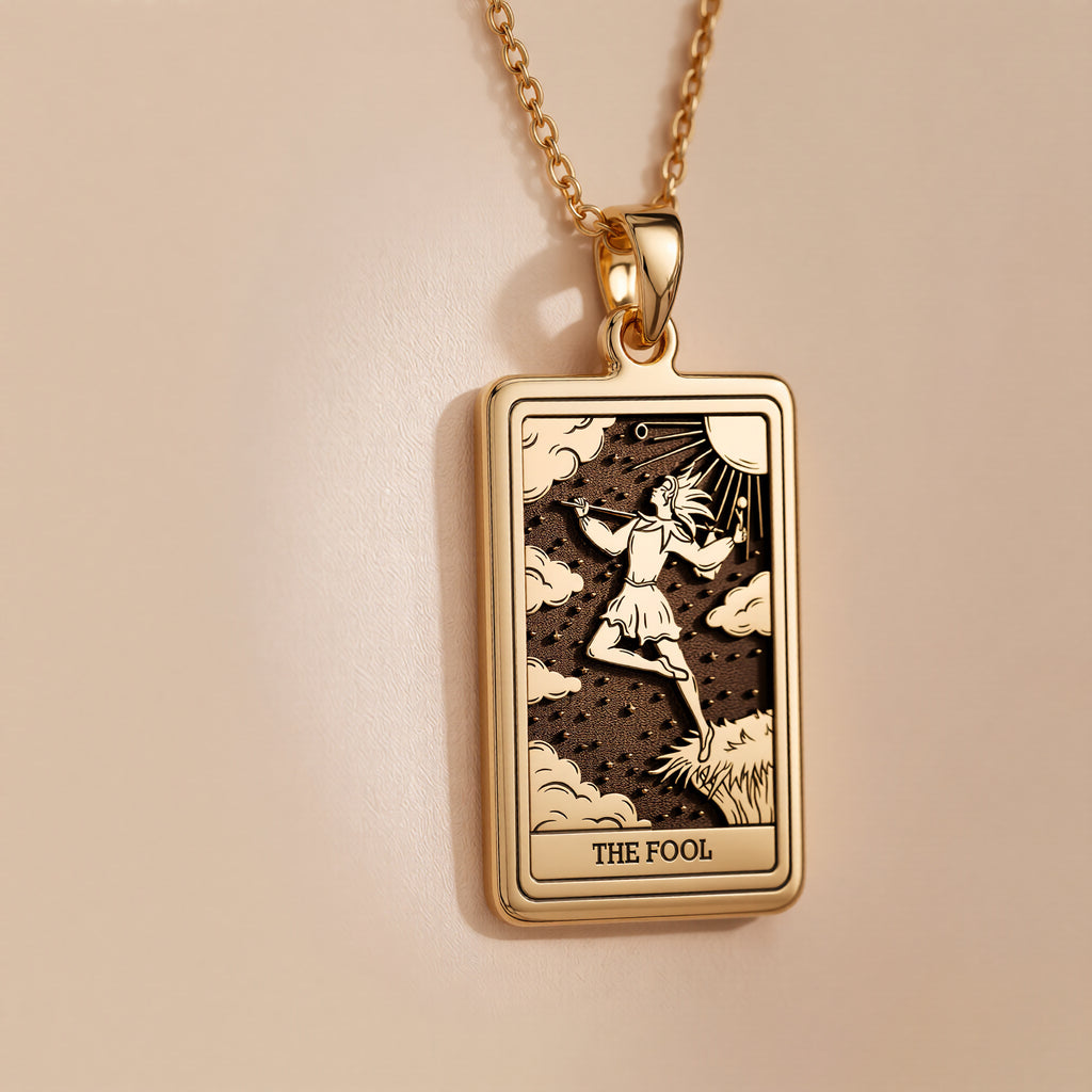 The Fool Tarot Pendant: 14K Gold with tarot card rider waite major arcana occult - View 153