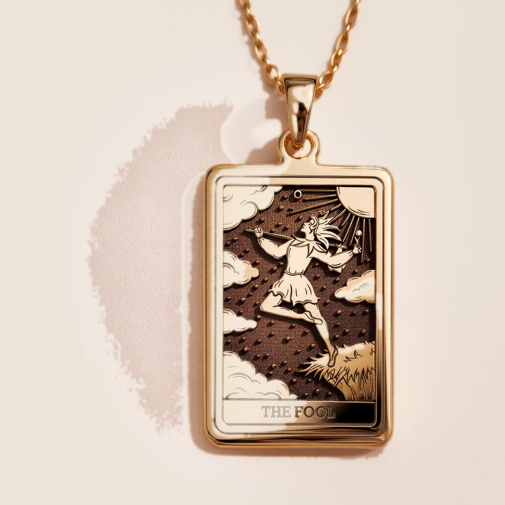 The Fool Tarot Pendant: 14K Gold with tarot card rider waite major arcana occult - View 11