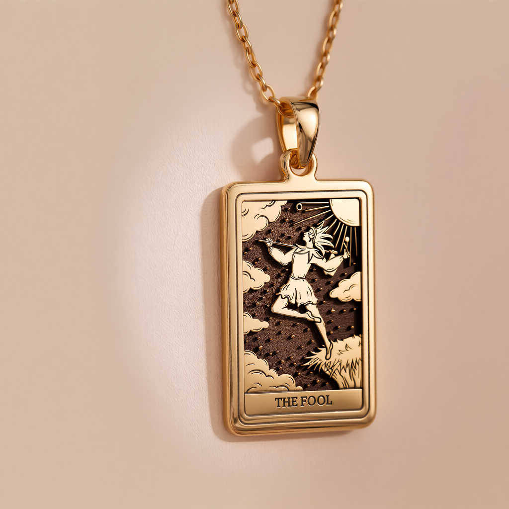 The Fool Tarot Pendant: 14K Gold with tarot card rider waite major arcana occult - View 7