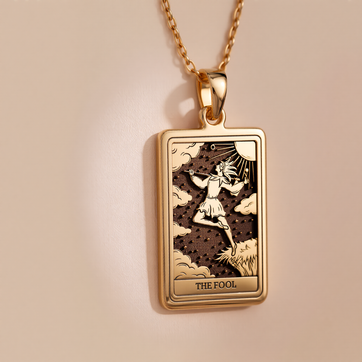 The Fool Tarot Pendant: 14K Gold with tarot card rider waite major arcana occult - View 7