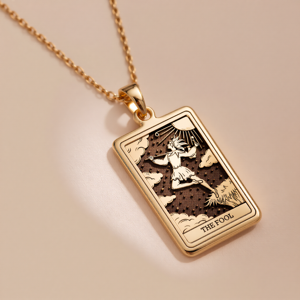 The Fool Tarot Pendant: 14K Gold with tarot card rider waite major arcana occult - View 9