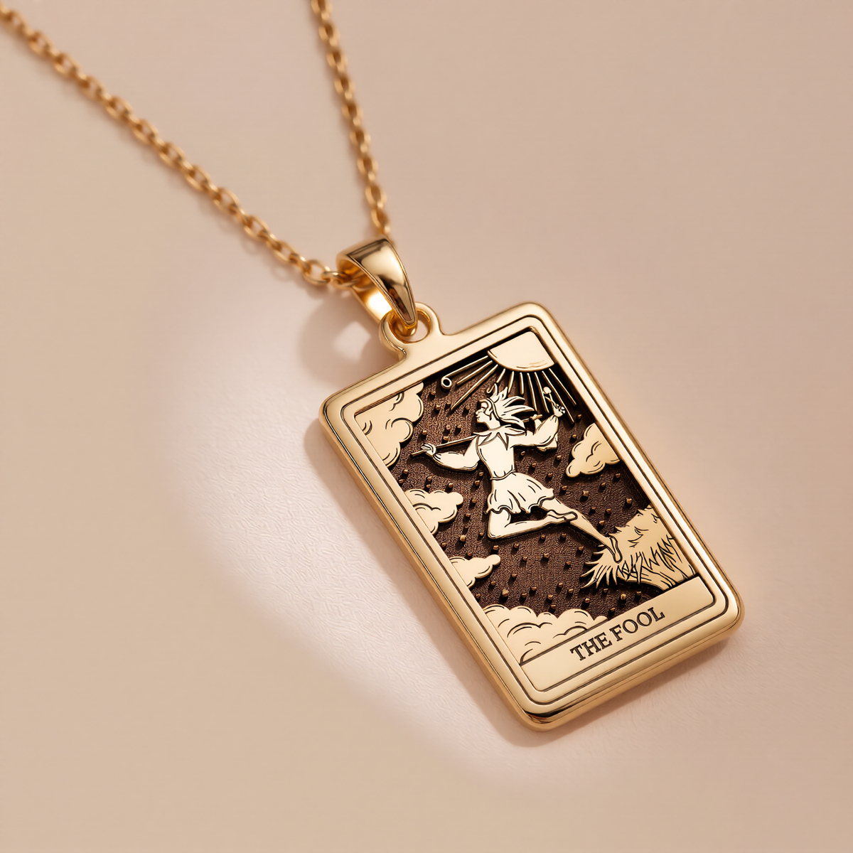 The Fool Tarot Pendant: 14K Gold with tarot card rider waite major arcana occult - View 9