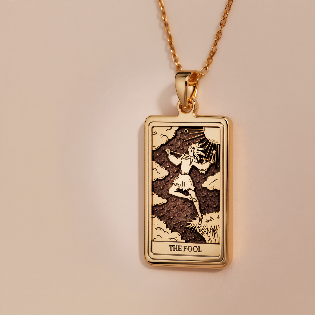 The Fool Tarot Pendant: 14K Gold with tarot card rider waite major arcana occult - View 5