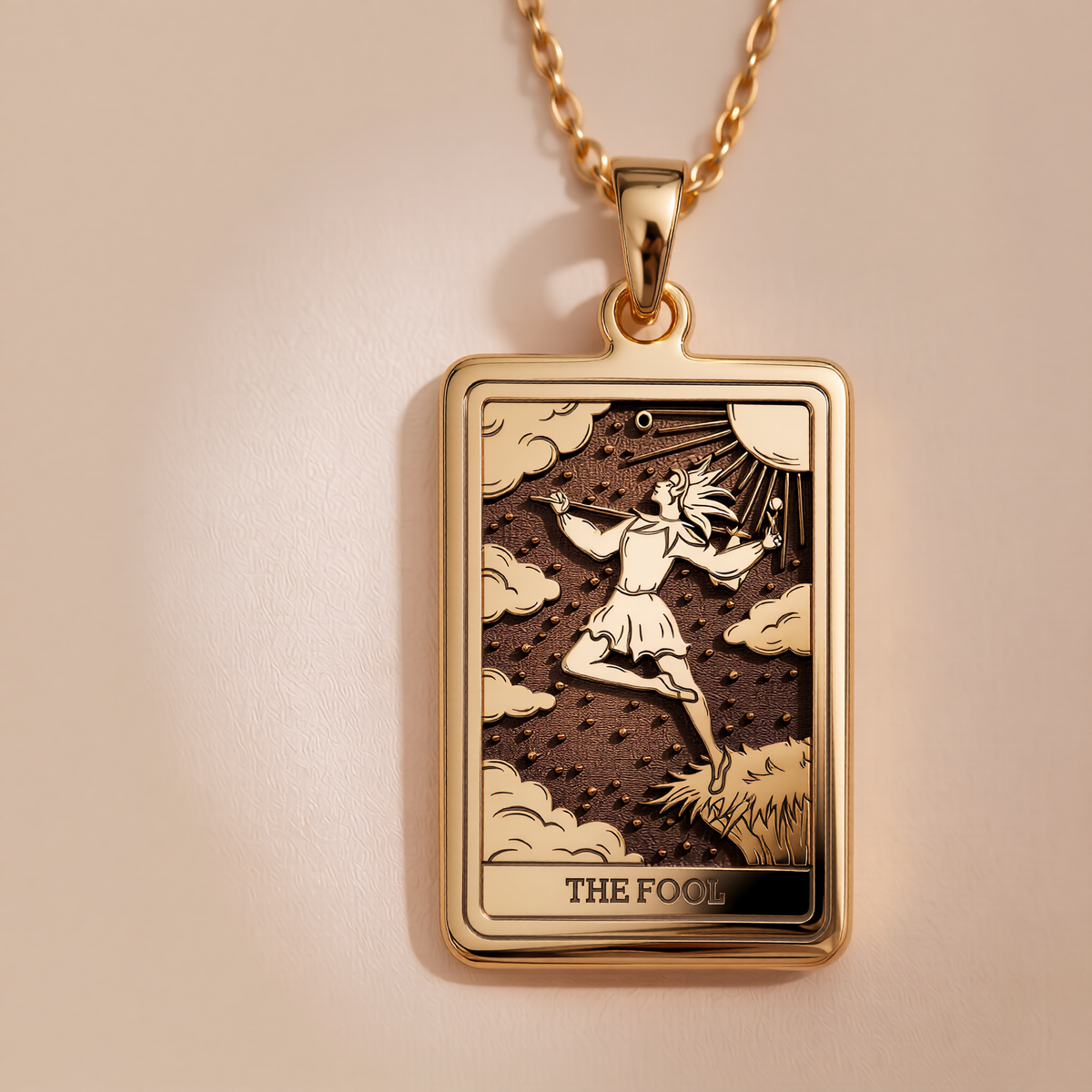The Fool Tarot Pendant: 14K Gold with tarot card rider waite major arcana occult - View 214
