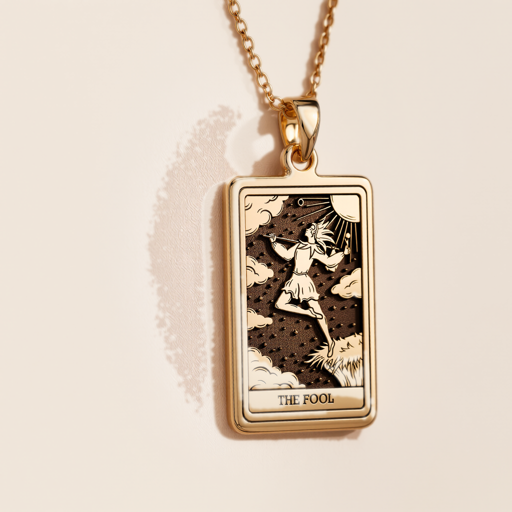 The Fool Tarot Pendant: 14K Gold with tarot card rider waite major arcana occult - View 12
