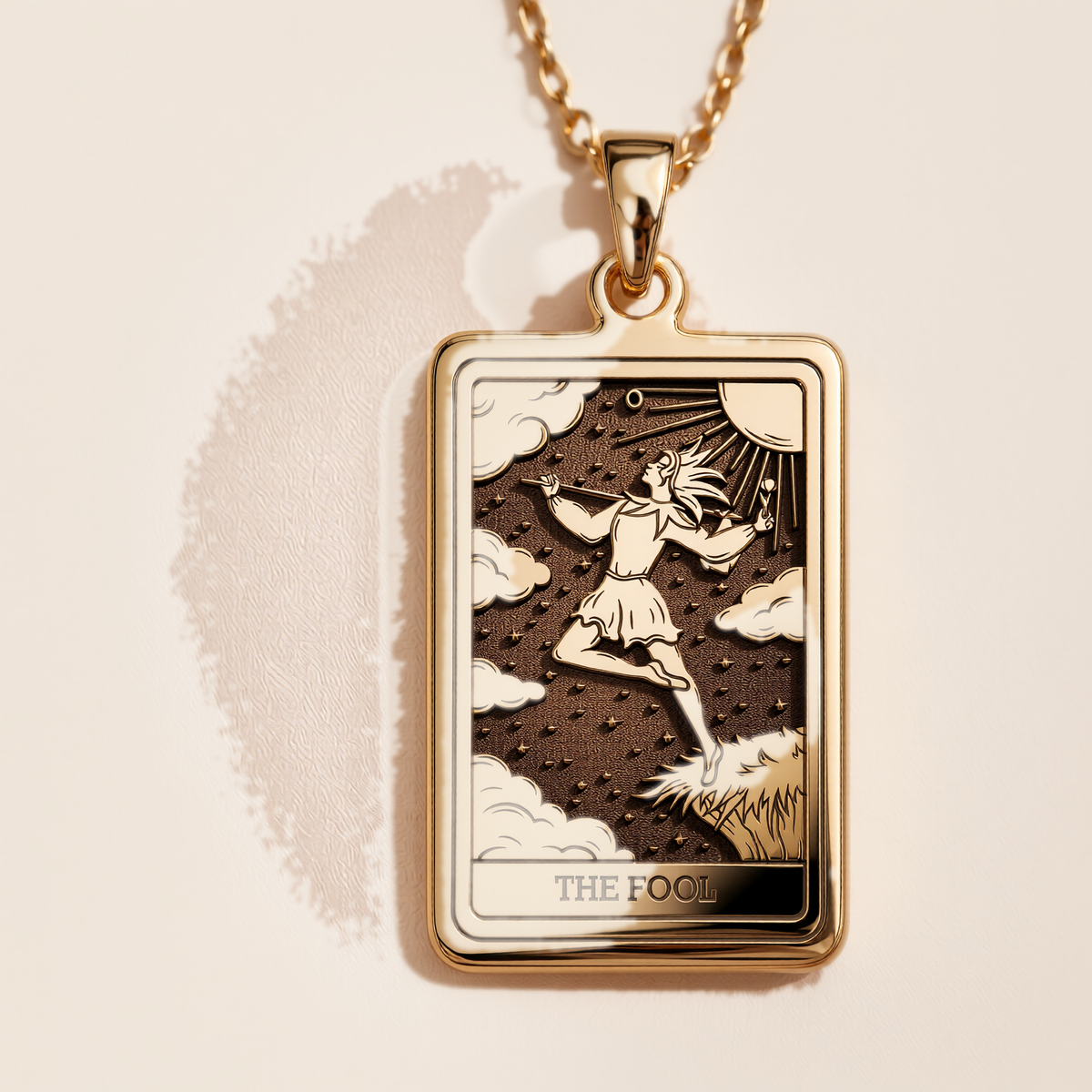 The Fool Tarot Pendant: 14K Gold with tarot card rider waite major arcana occult - View 207