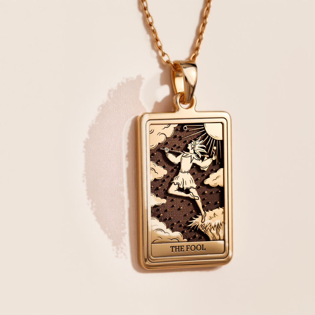 The Fool Tarot Pendant: 14K Gold with tarot card rider waite major arcana occult - View 8
