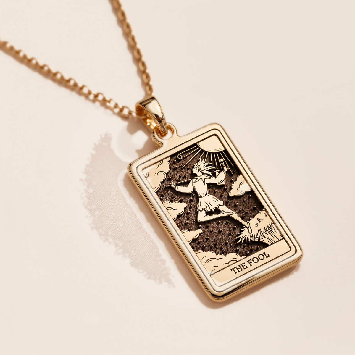 The Fool Tarot Pendant: 14K Gold with tarot card rider waite major arcana occult - View 153