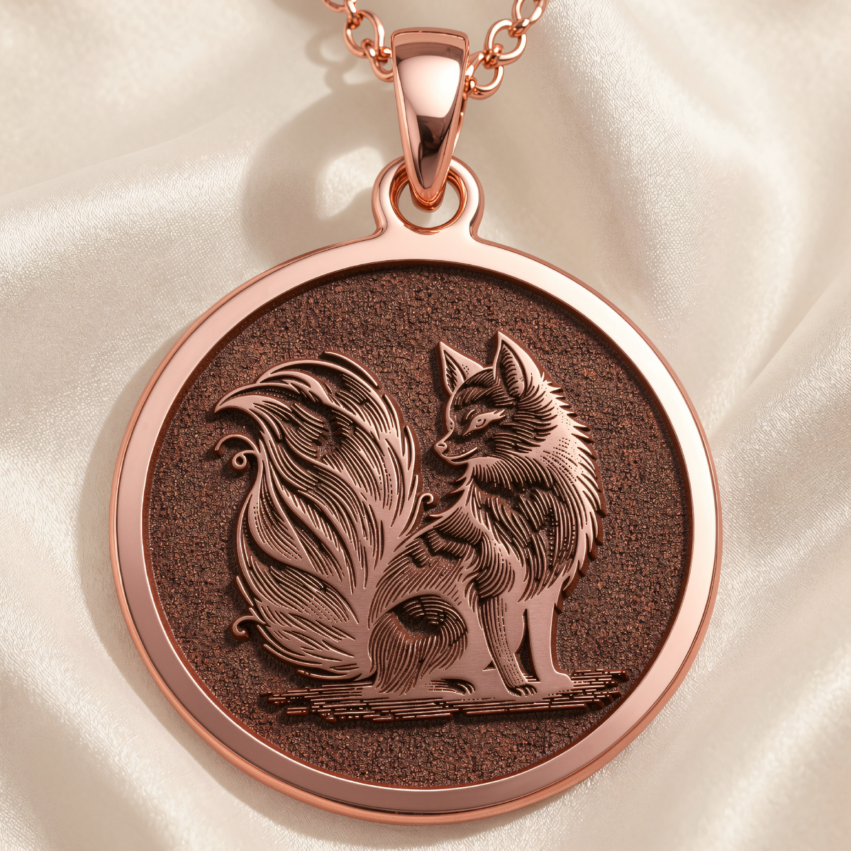 Fox Spirit Animal Charm Necklace in a polished rose gold finish.