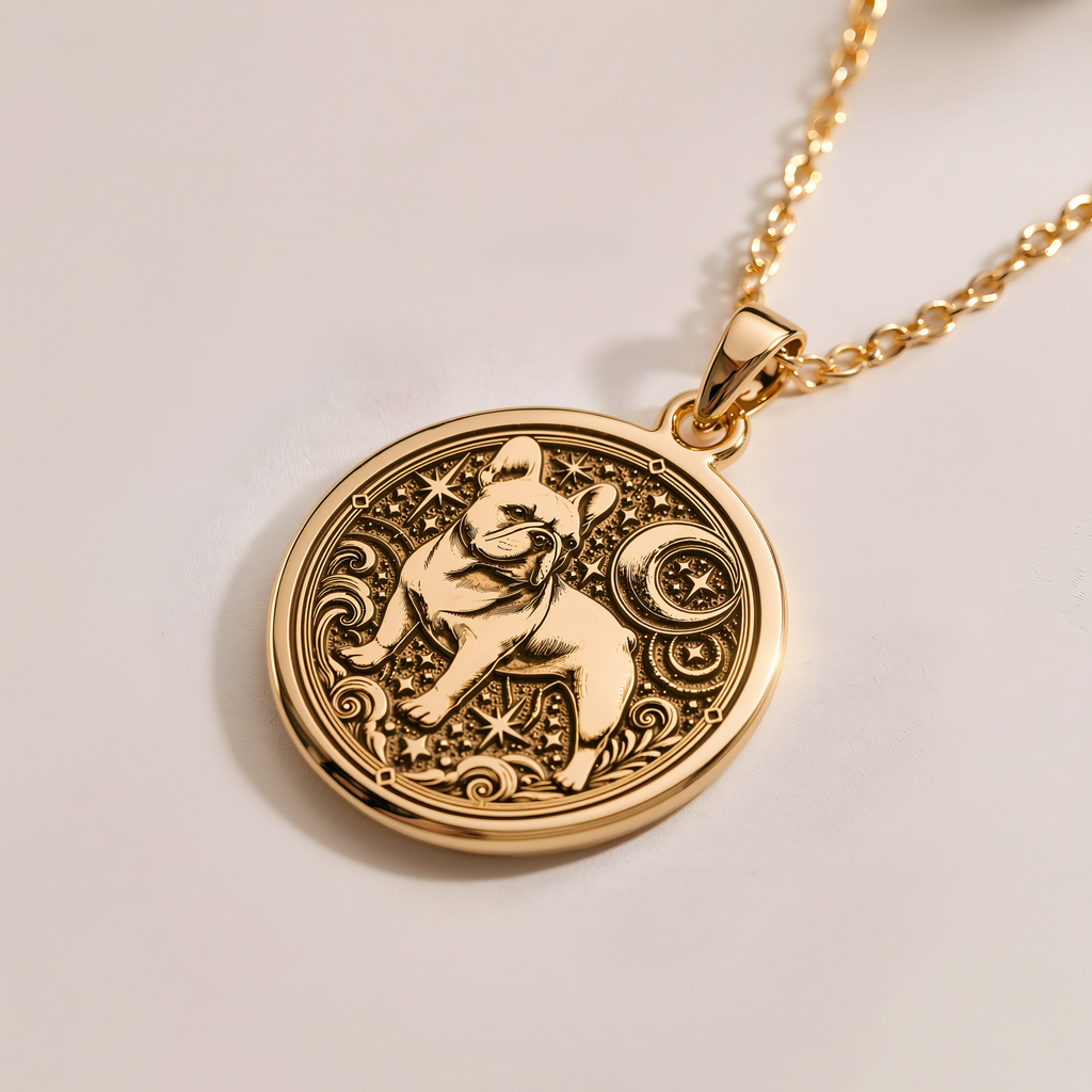 French Bulldog Spirit Animal Pendant - 14K Solid Gold, Right Angle View