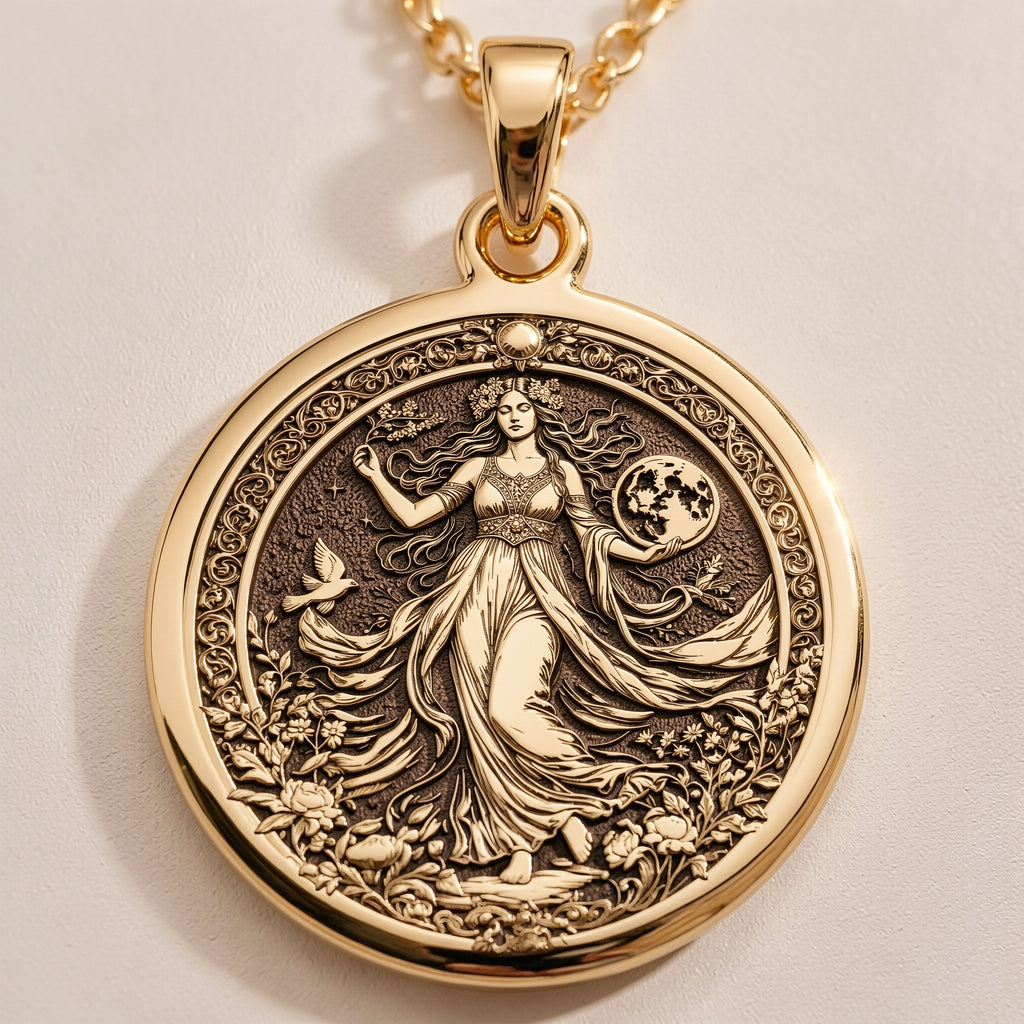 Gaia Earth Goddess Amulet Necklace - 14K Solid Gold