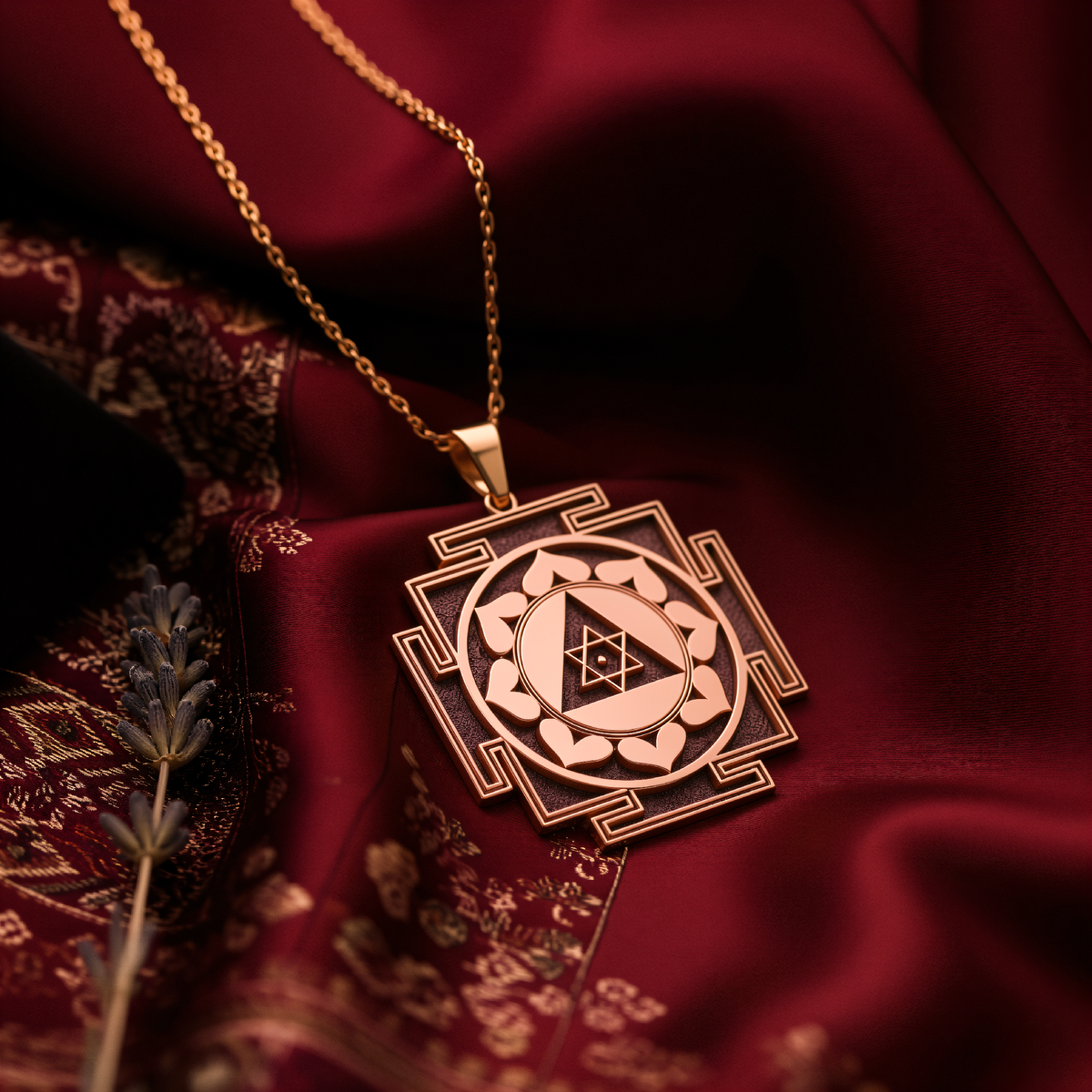 Ganesh Yantra Success Amulet Pendant - 14K Rose Gold Plated