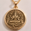 Ganga Goddess Pendant Necklace in a gold finish, shown from the front with detailed engraving on the pendant.