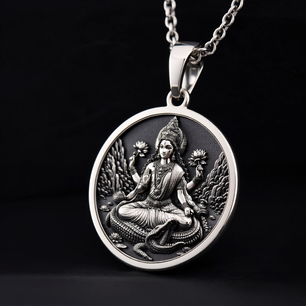 Maa Ganga Necklace: Sterling Silver with silver ganga pendant goddess necklace talisman - View 2