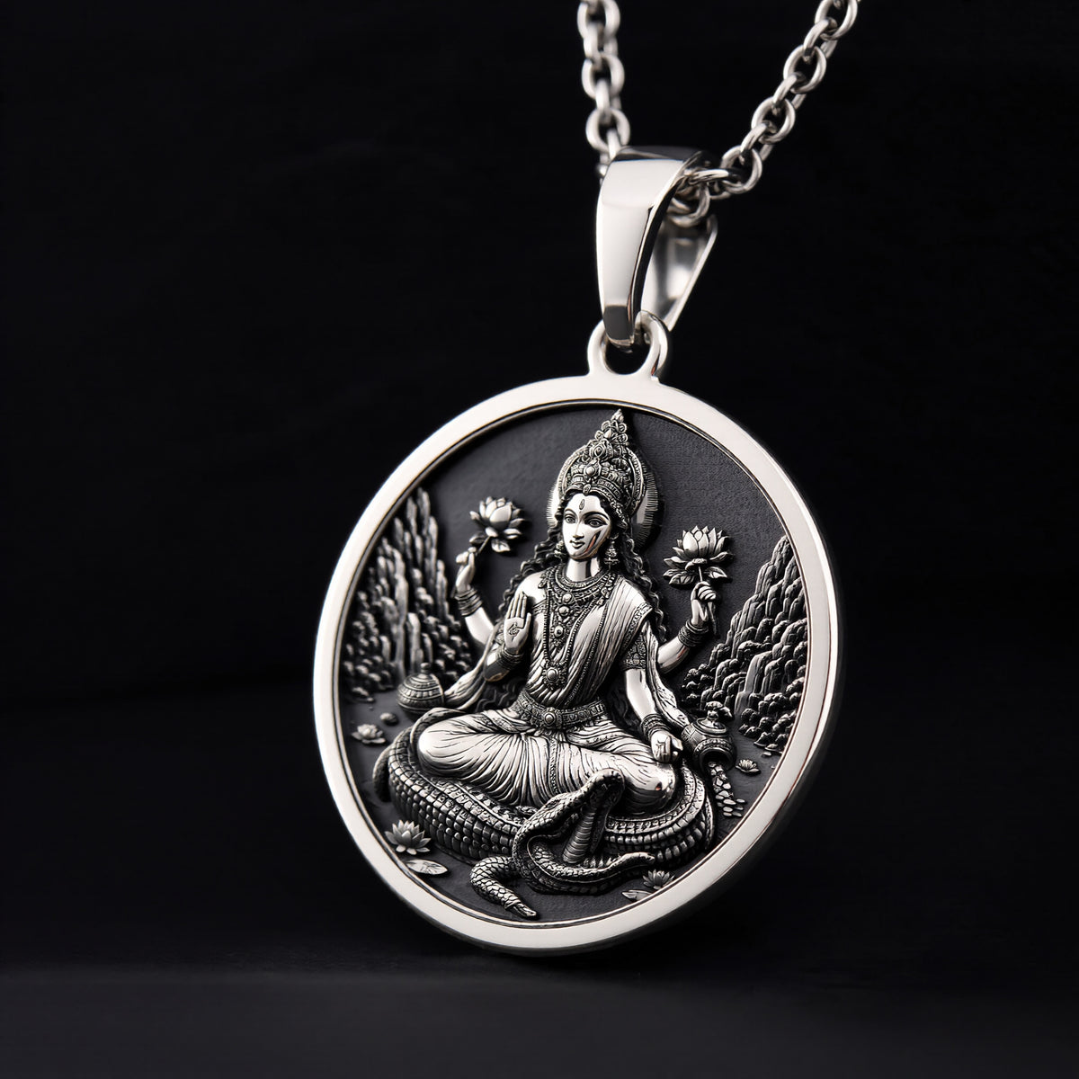 Maa Ganga Necklace: Sterling Silver with silver ganga pendant goddess necklace talisman - View 2