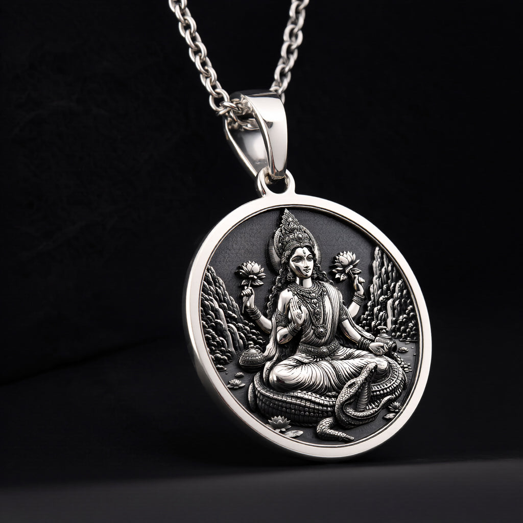 Maa Ganga Necklace: Sterling Silver with silver ganga pendant goddess necklace talisman - View 4