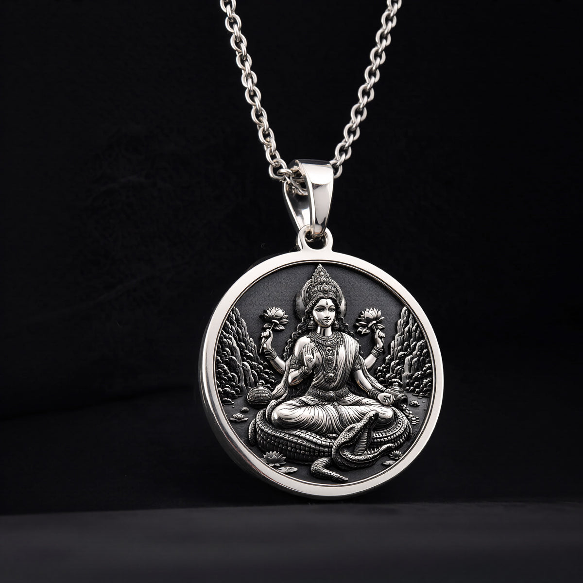 Maa Ganga Necklace: Sterling Silver with silver ganga pendant goddess necklace talisman - View 5