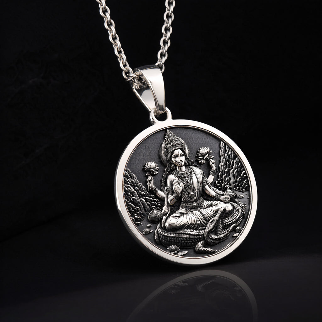 Maa Ganga Necklace: Sterling Silver with silver ganga pendant goddess necklace talisman - View 6