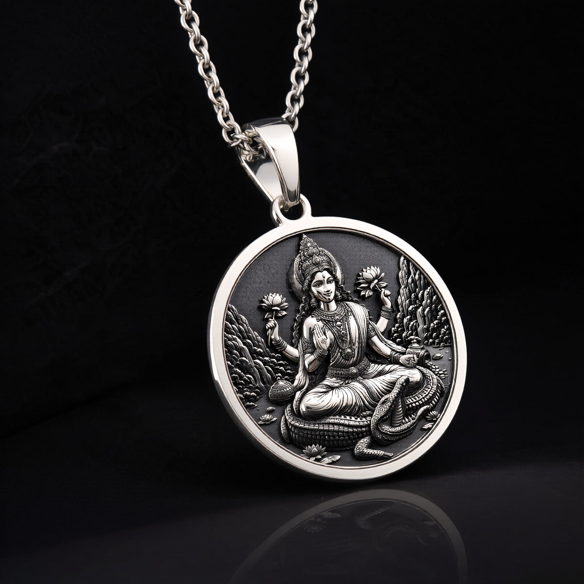Maa Ganga Necklace: Sterling Silver with silver ganga pendant goddess necklace talisman - View 6