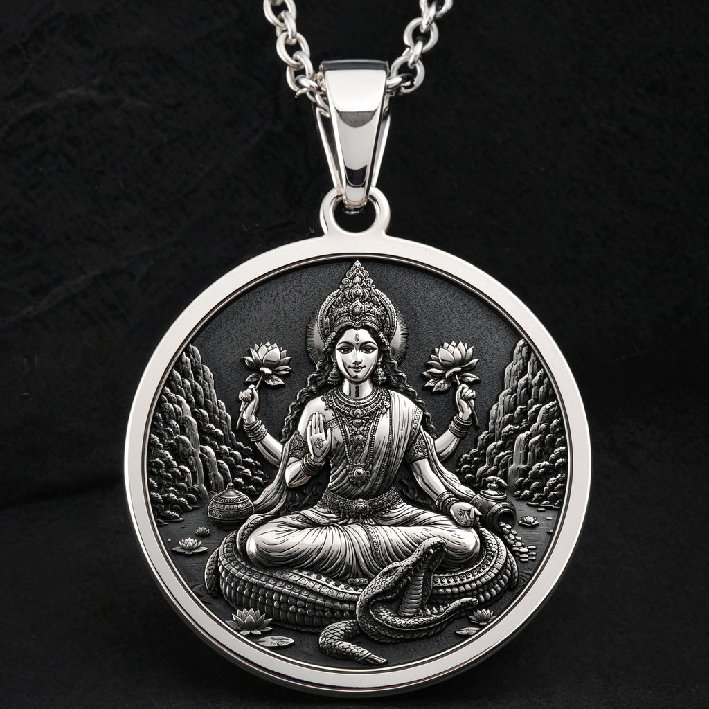 Maa Ganga Necklace: Sterling Silver with silver ganga pendant goddess necklace talisman - View 7