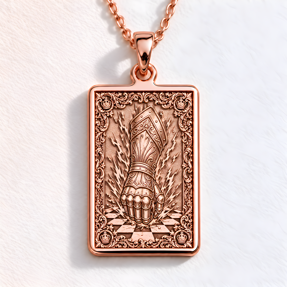 Gauntlet of Power Fantasy Necklace - 14K Rose Gold Plated