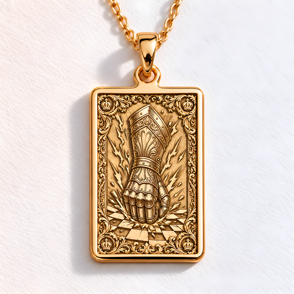 Gauntlet of Power Necklace: 14K Gold Fantasy Artifact, Gamer Strength Pendant - View 2