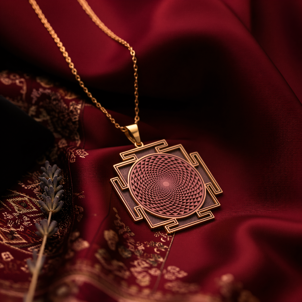Gayatri Yantra Mantra Necklace - 14K Rose Gold Plated