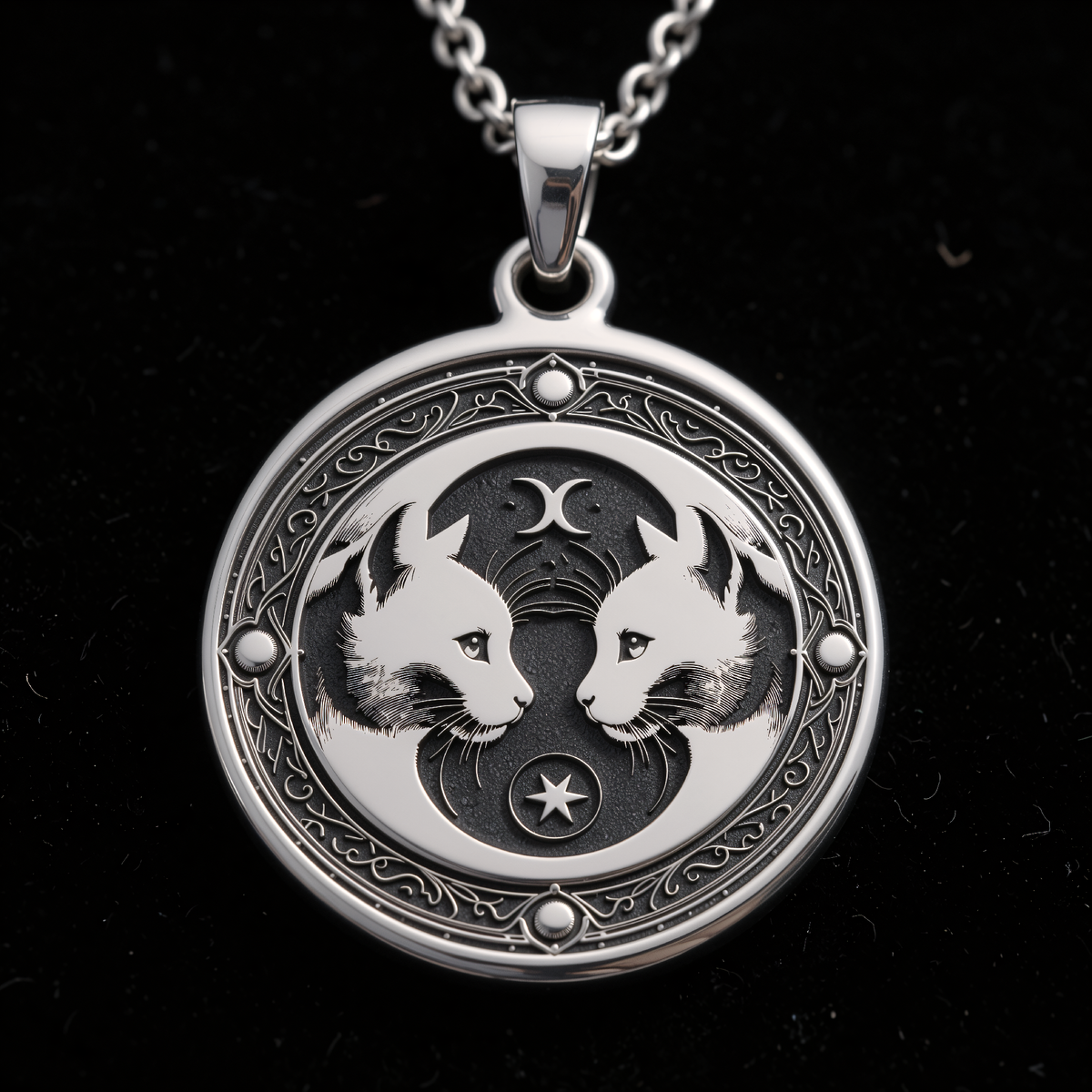 Gemini Twin Cats Zodiac Charm - 925 Sterling Silver