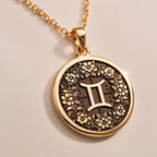 Gemini Twin Sign Astrology Pendant - Zodiac Horoscope Birthdate Jewelry - Görsel 2, 14K gold zodiac