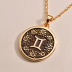 Gemini Twin Sign Astrology Pendant - Zodiac Horoscope Birthdate Jewelry - Görsel 3, 14K gold zodiac