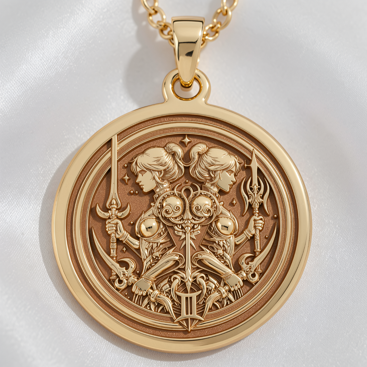 Gemini Zodiac Medallion - 14K Gold Plated