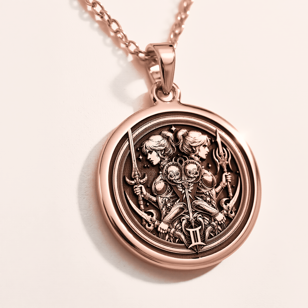 Gemini Zodiac Medallion - 14K Rose Gold Plated