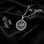 Sterling silver Stag Deer Head Necklace: round  detailed relief engraving of a stag buc...