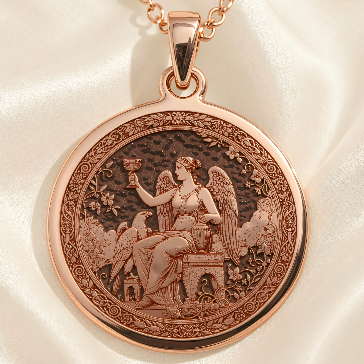 Goddess of Youth Hebe Pendant | Silver & Plated Options - Ancient Mythology Protection Talisman - 14K Rose Gold Plated Front View