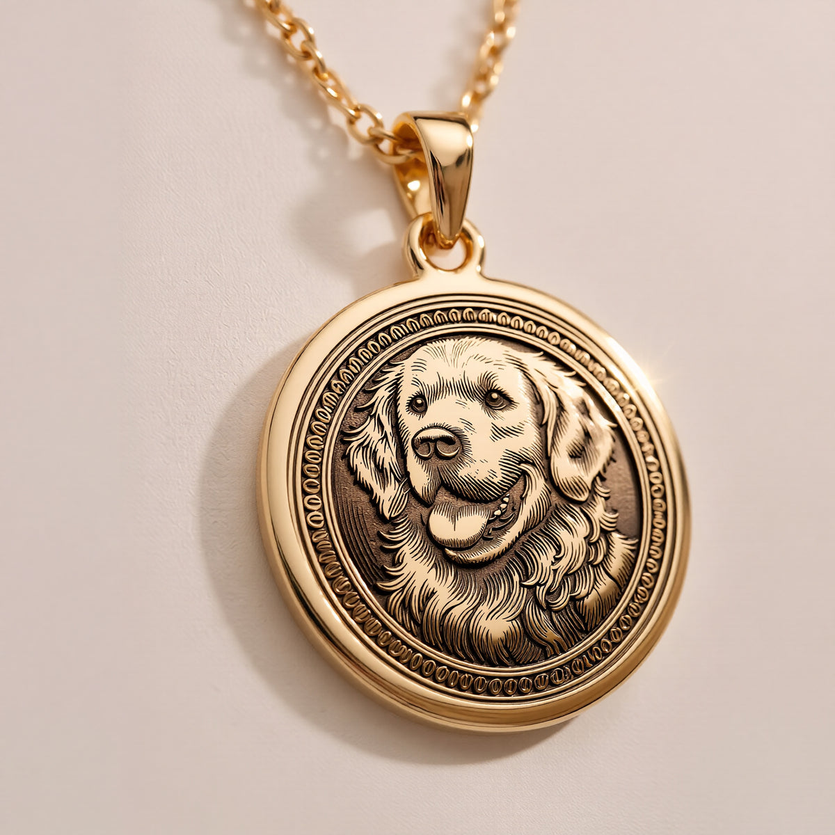 Golden Retriever Dog Pendant Necklace - 14K Solid Gold
